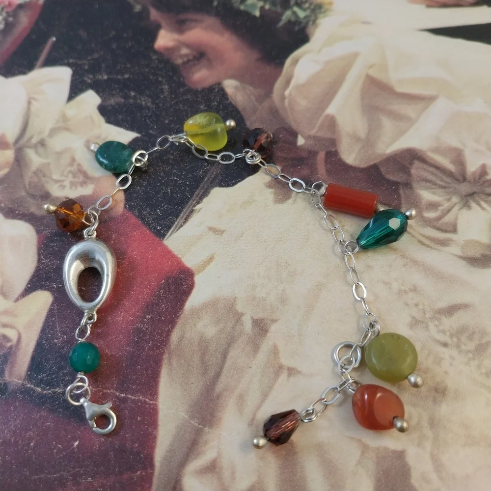 Sterling Silver Charm Bracelet with Multicolor Beads - Picture 6 of 7